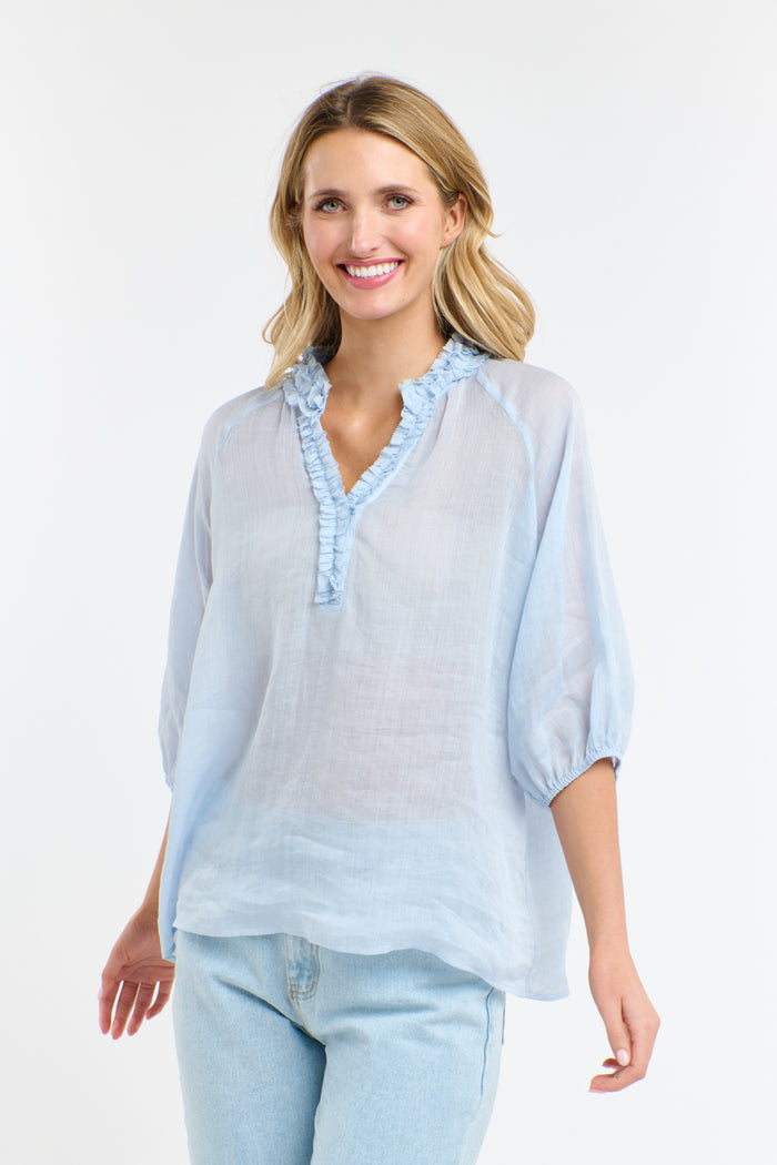 Cha Cha Frill Shirt Powder Blue