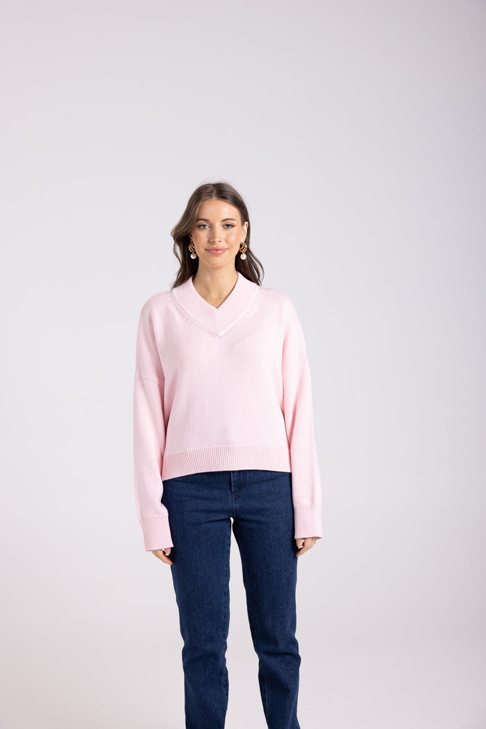 High V Neck Knit Pink