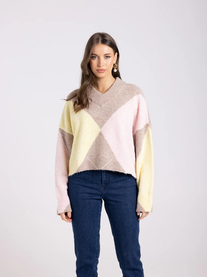 High V Neck Sweater Diamond Oat