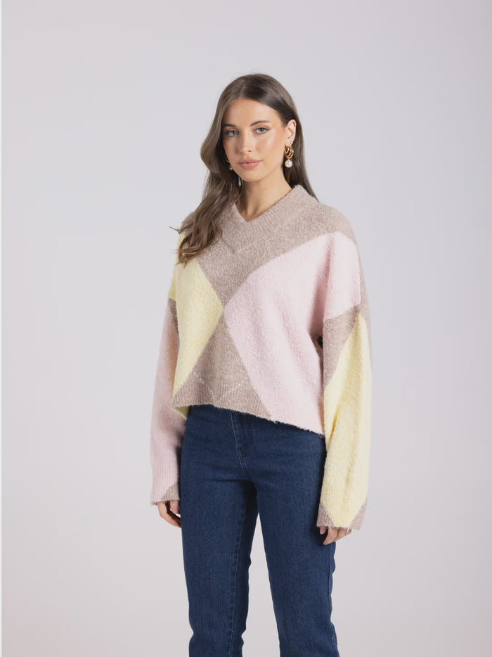 High V Neck Sweater Diamond Oat