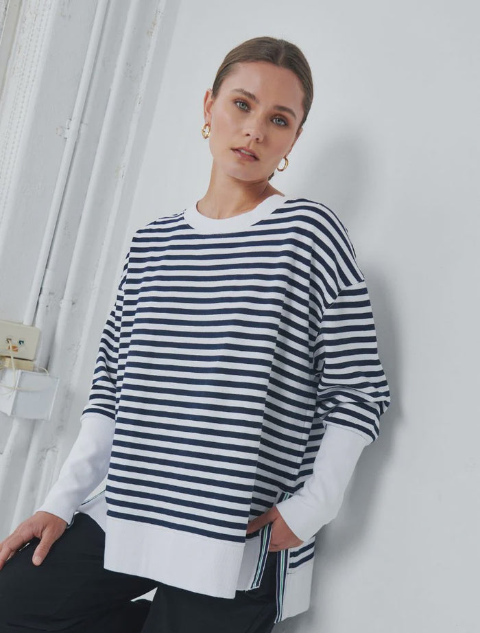 Claudia Stripe Sweat Shirt Indigo