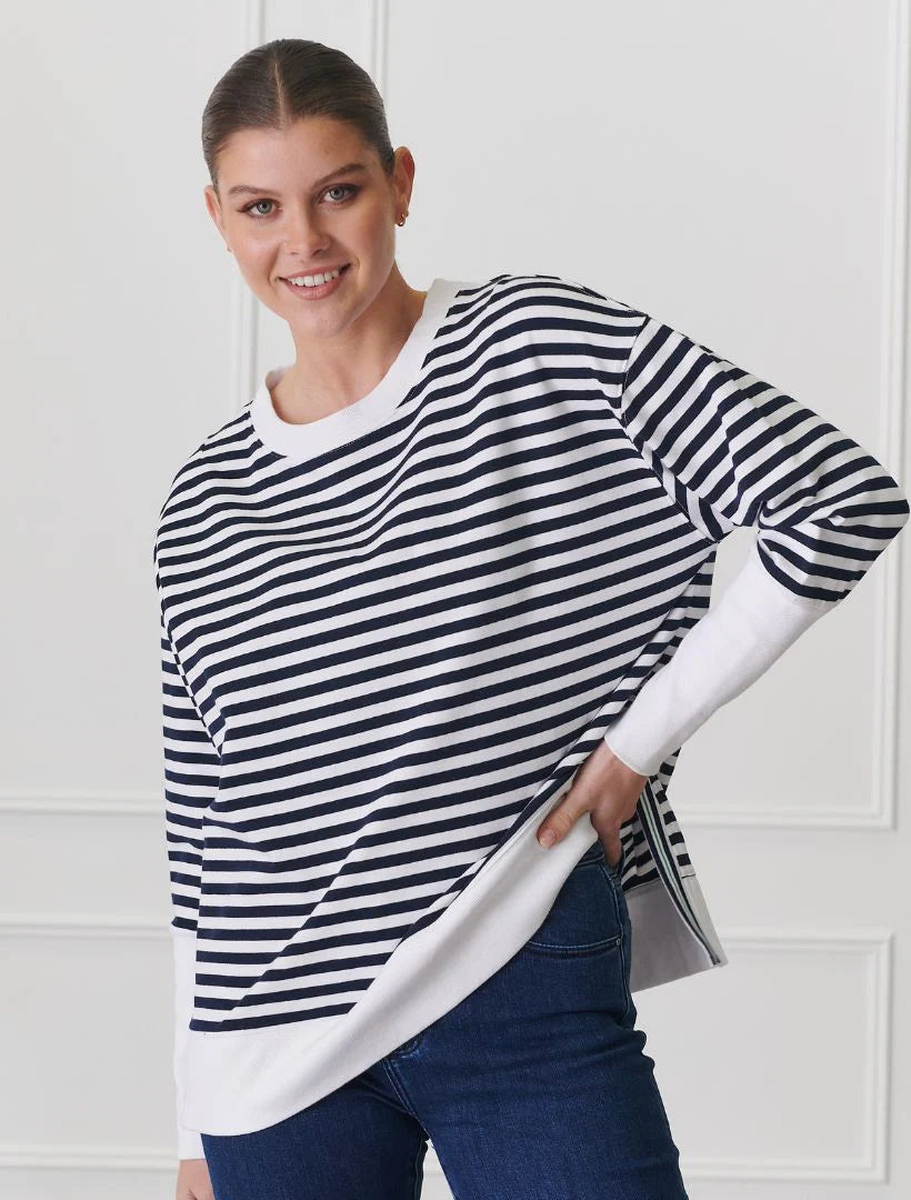 Claudia Stripe Sweat Shirt Indigo