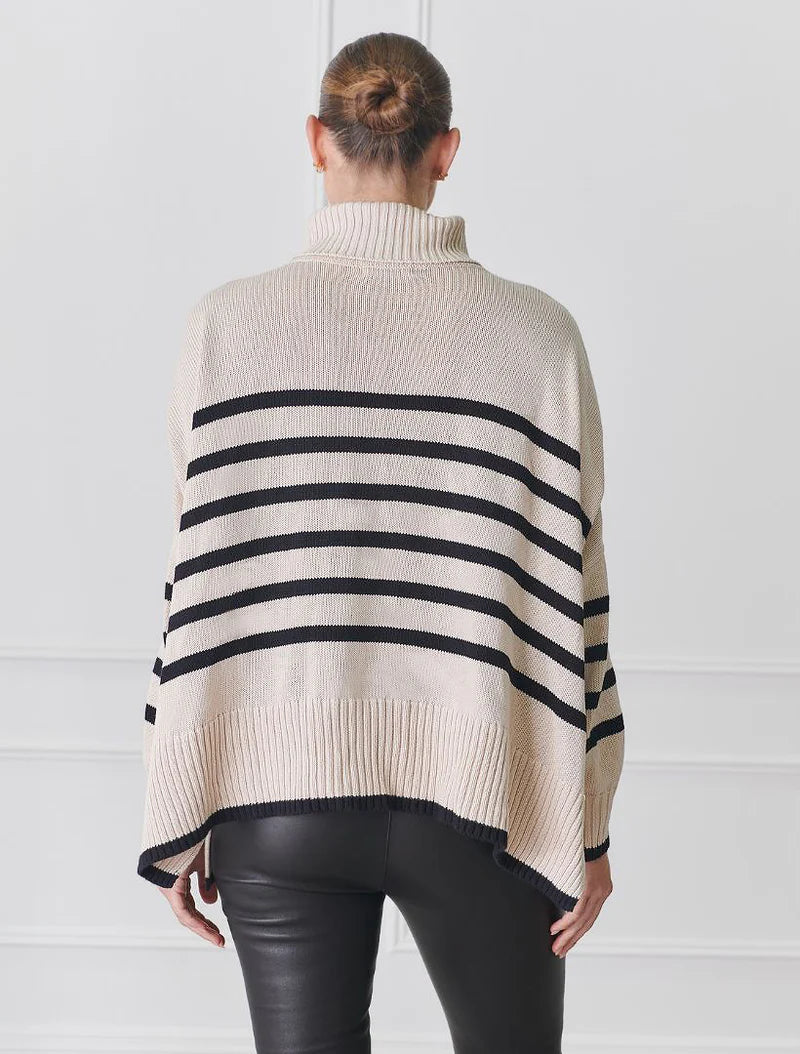 Samantha Stripe Knit Ecru Black O/S