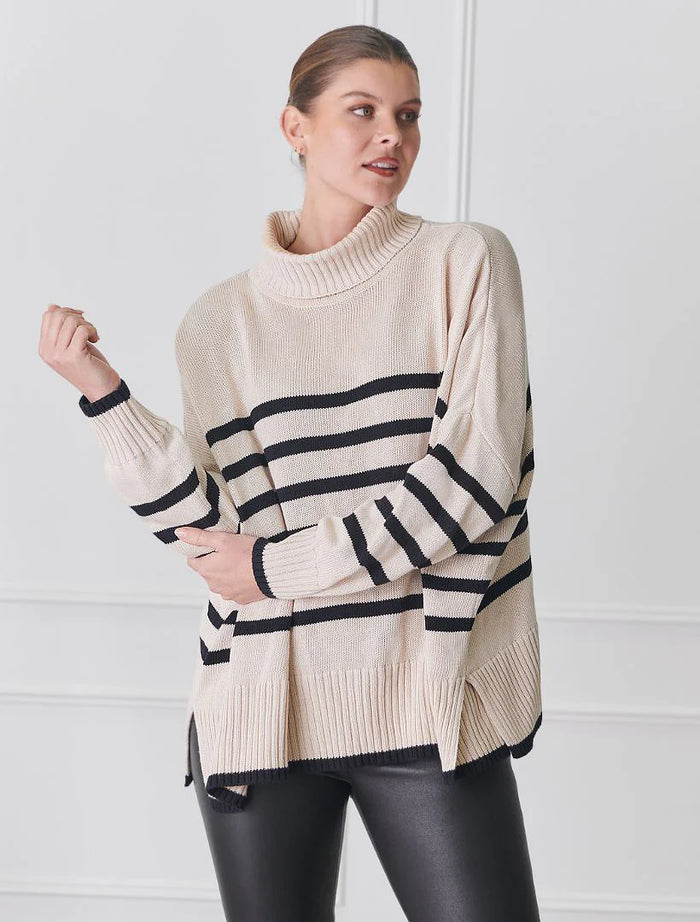Samantha Stripe Knit Ecru Black O/S