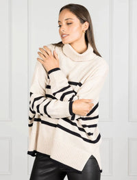 Samantha Stripe Knit Ecru Black O/S