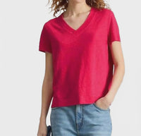 Susie V Neck Linen Tee Pink
