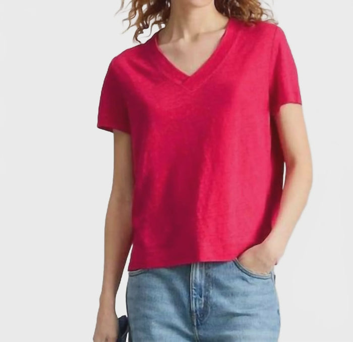 Susie V Neck Linen Tee Pink