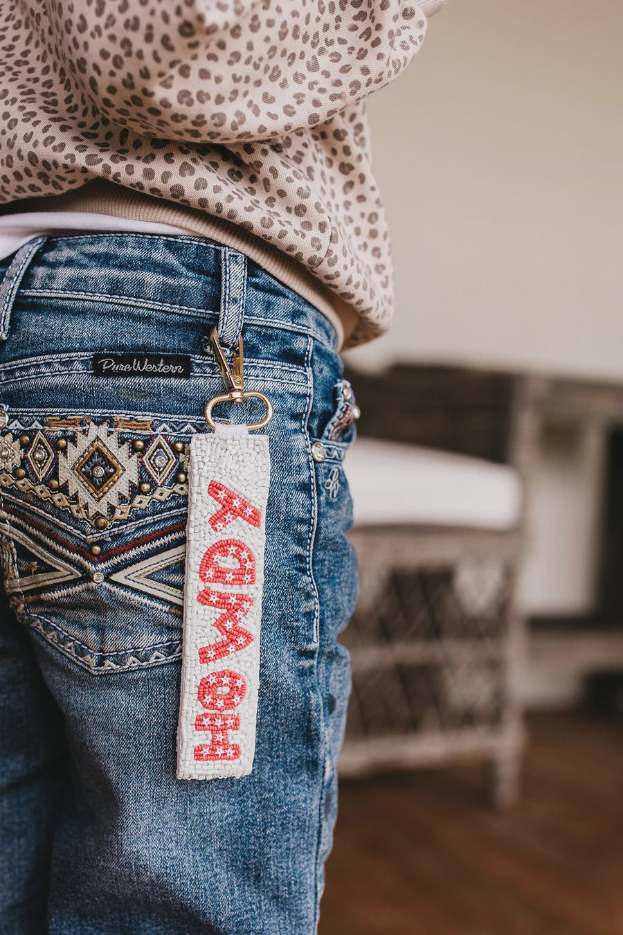 Howdy Beaded Keychain