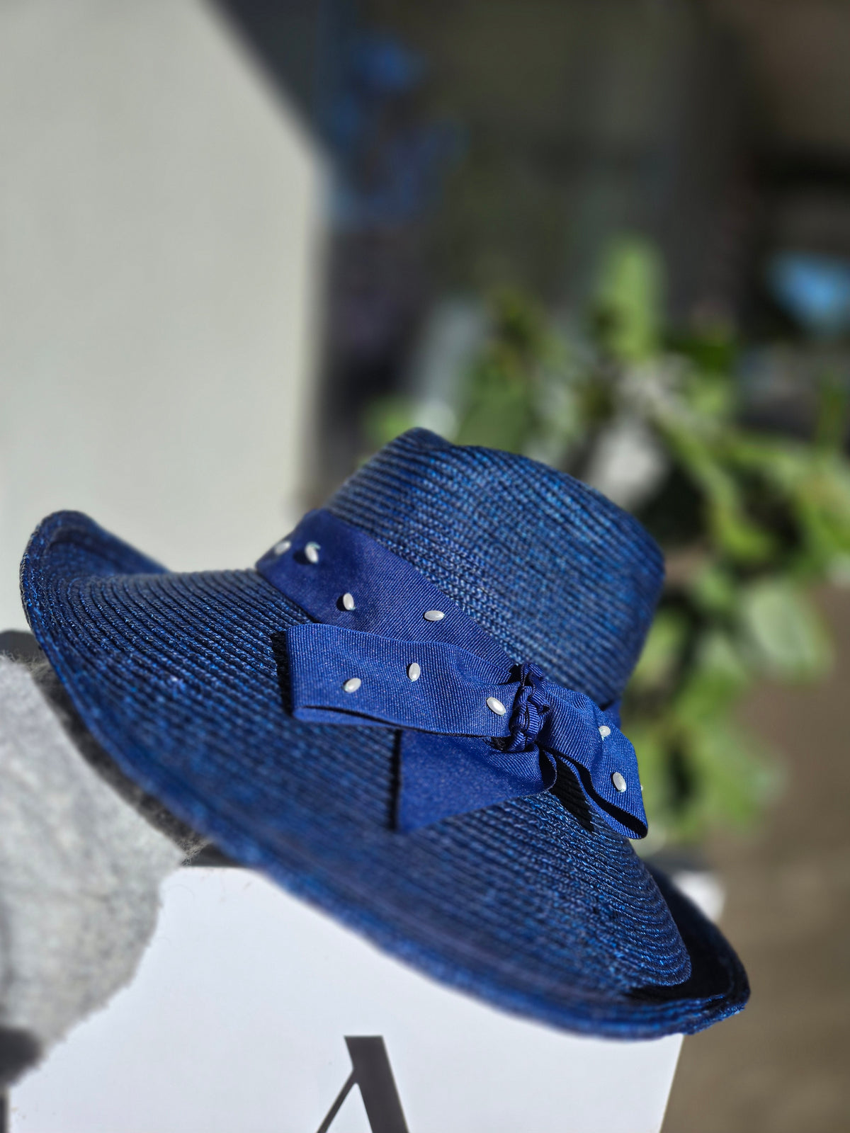 Navy Milanese Hat w Pearls