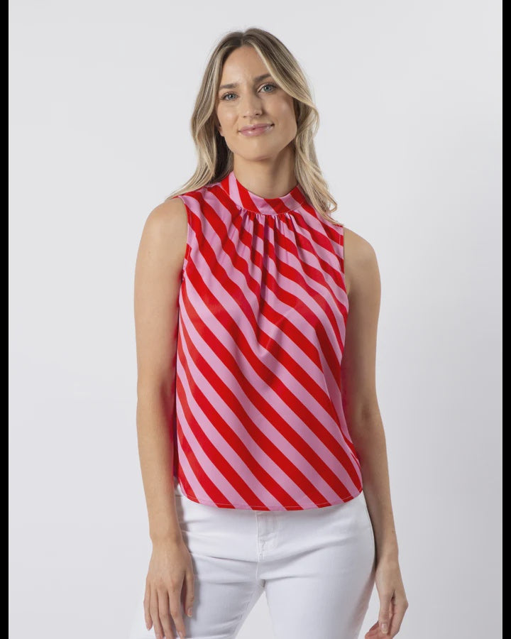 Jenna Top Pink Red Stripe