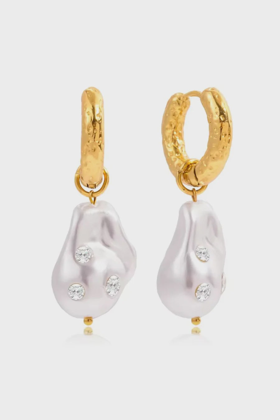 Pearly Diamond Gold Hoops