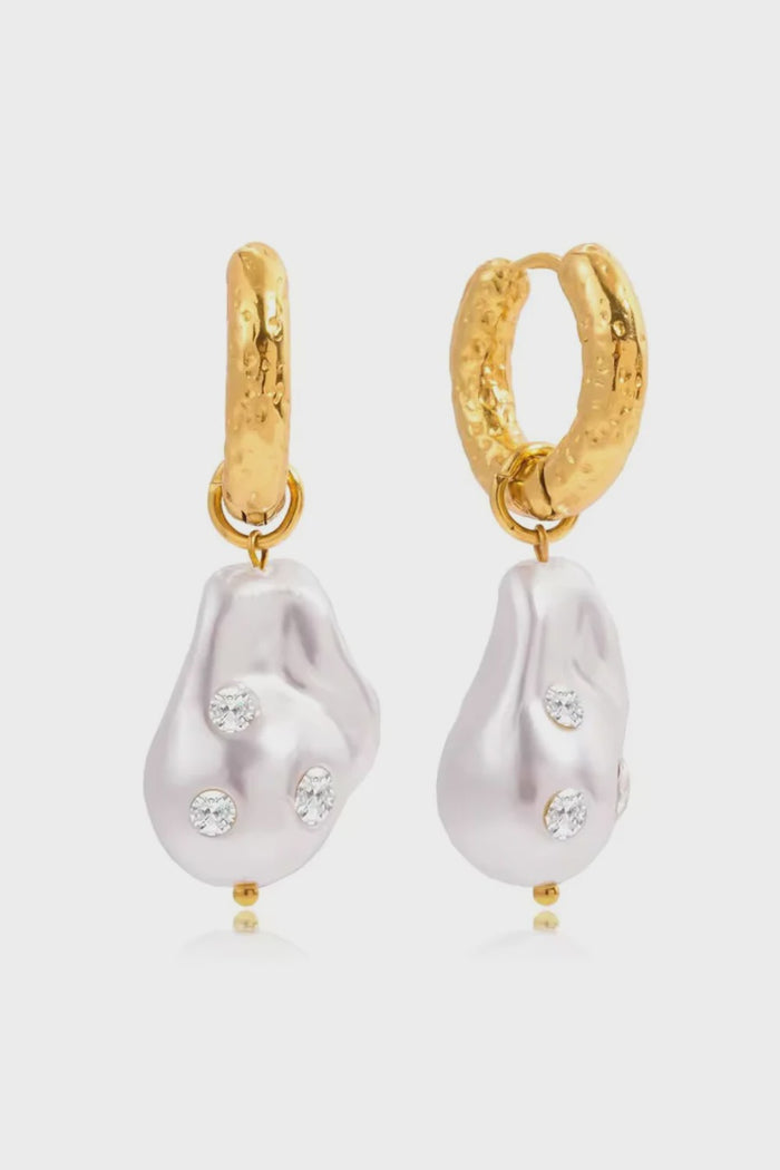 Pearly Diamond Gold Hoops