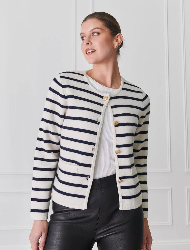 Gabrielle Striped Knit Jacket Ivory