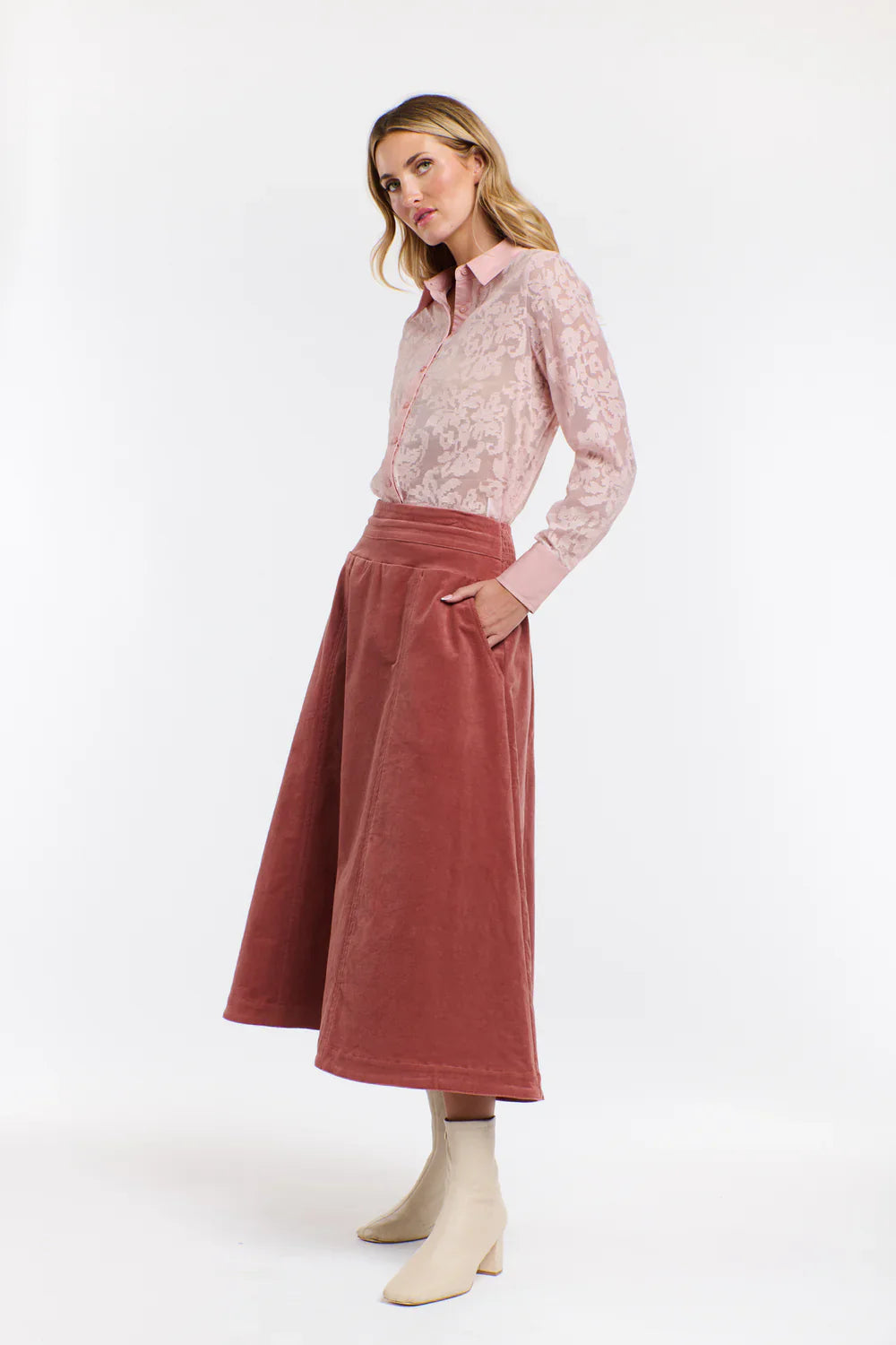 Dakota Cord Skirt Tea Rose