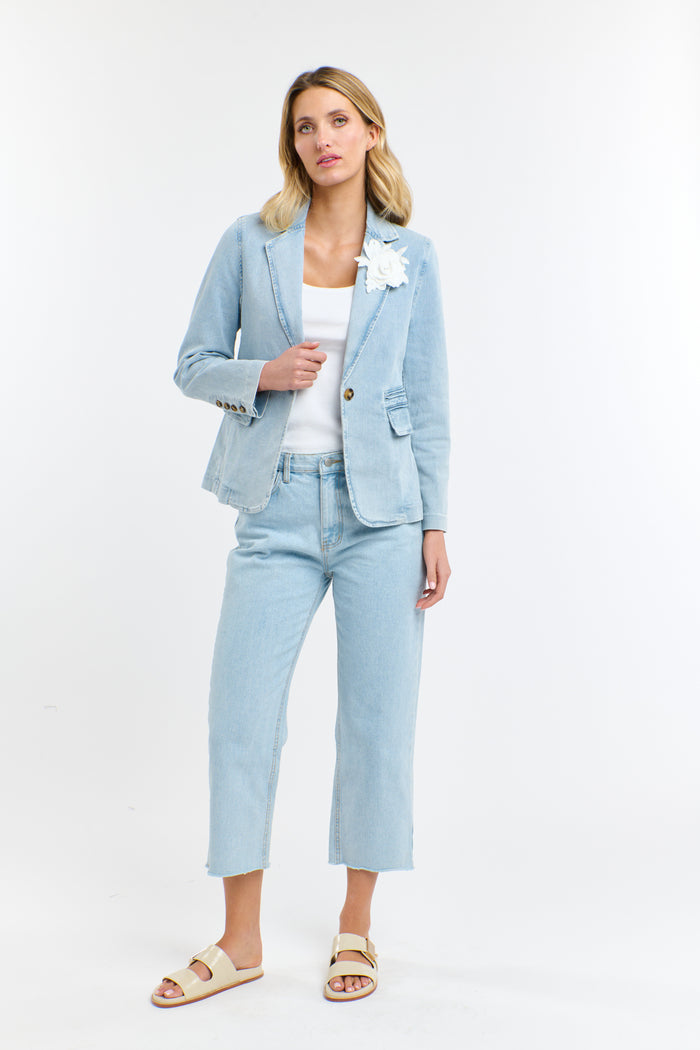 Denim Blazer Flower Brooch