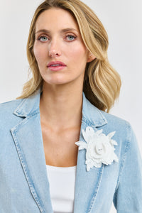 Denim Blazer Flower Brooch