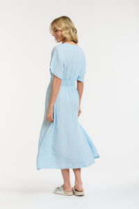 Linen Cinched Waist Dress Blue