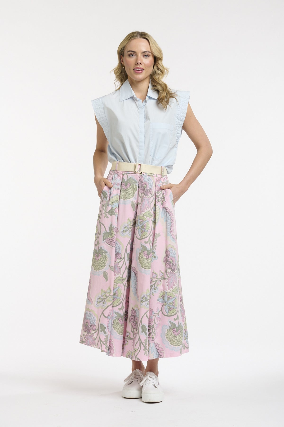 Floral Midi Skirt Pink Green