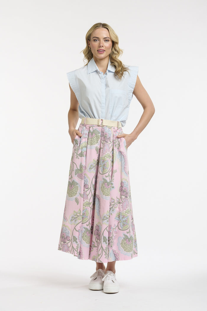 Floral Midi Skirt Pink Green