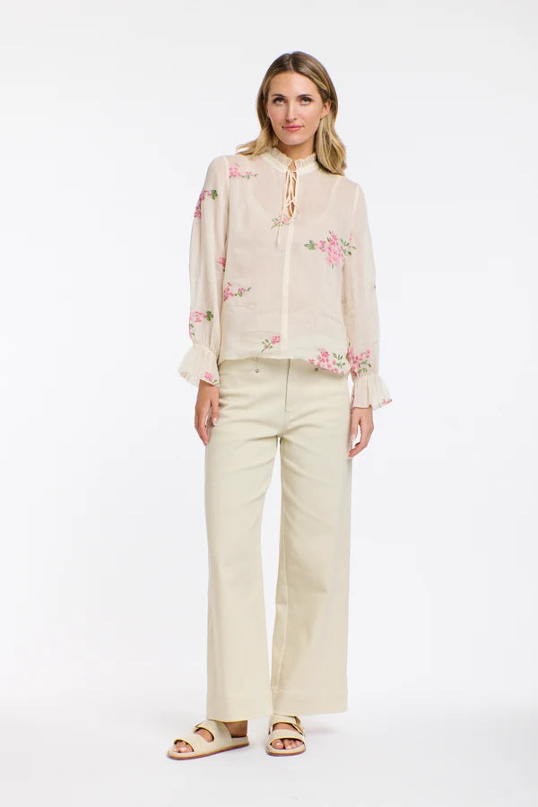 Tess Floral Top Ecru Pink