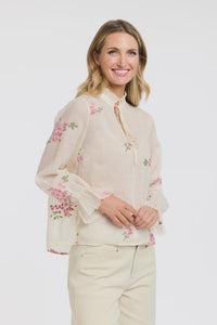 Tess Floral Top Ecru Pink