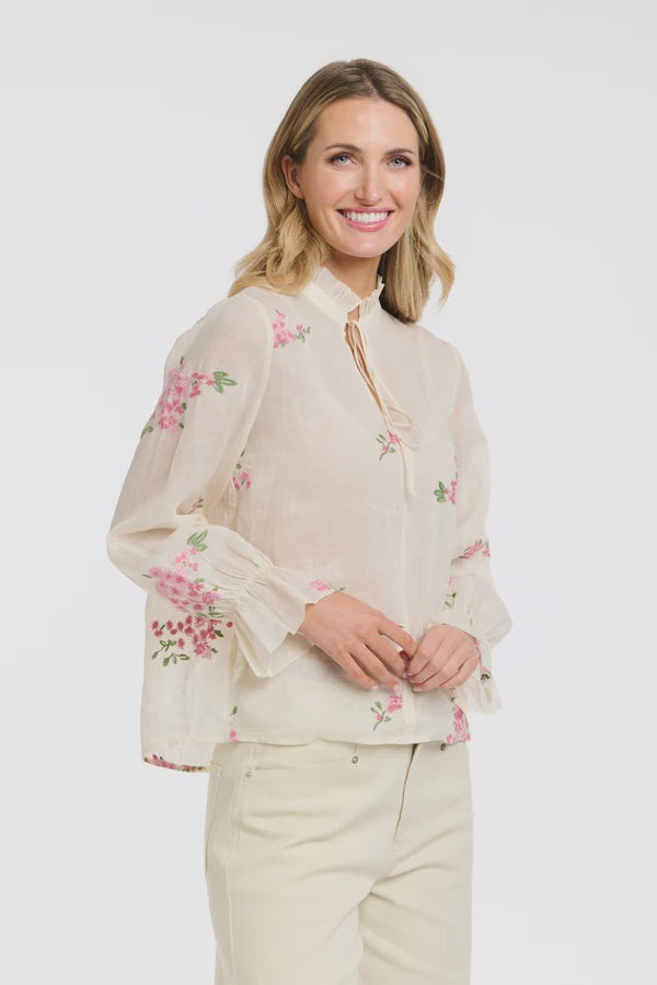 Tess Floral Top Ecru Pink