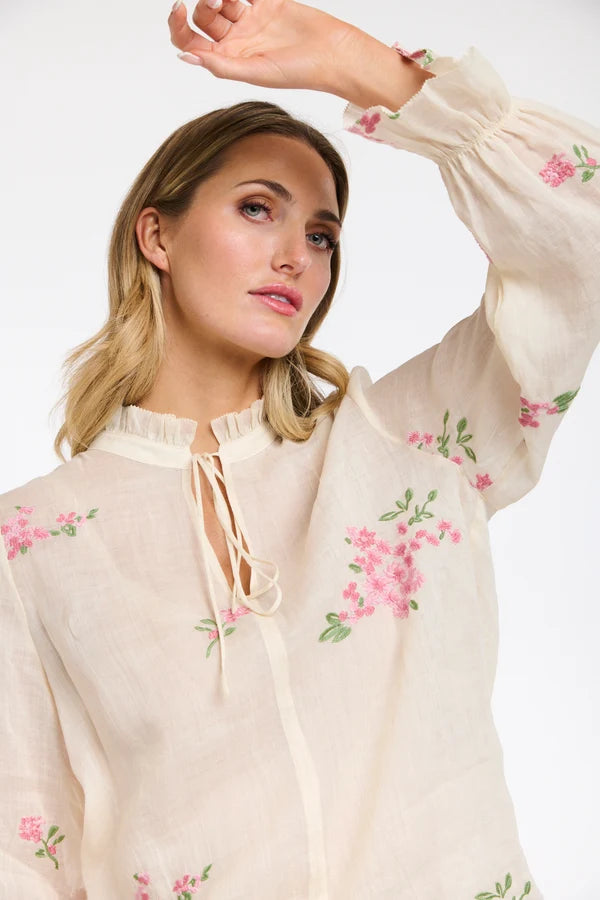 Tess Floral Top Ecru Pink
