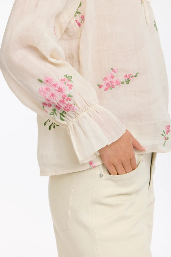 Tess Floral Top Ecru Pink