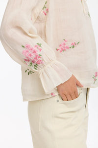 Tess Floral Top Ecru Pink