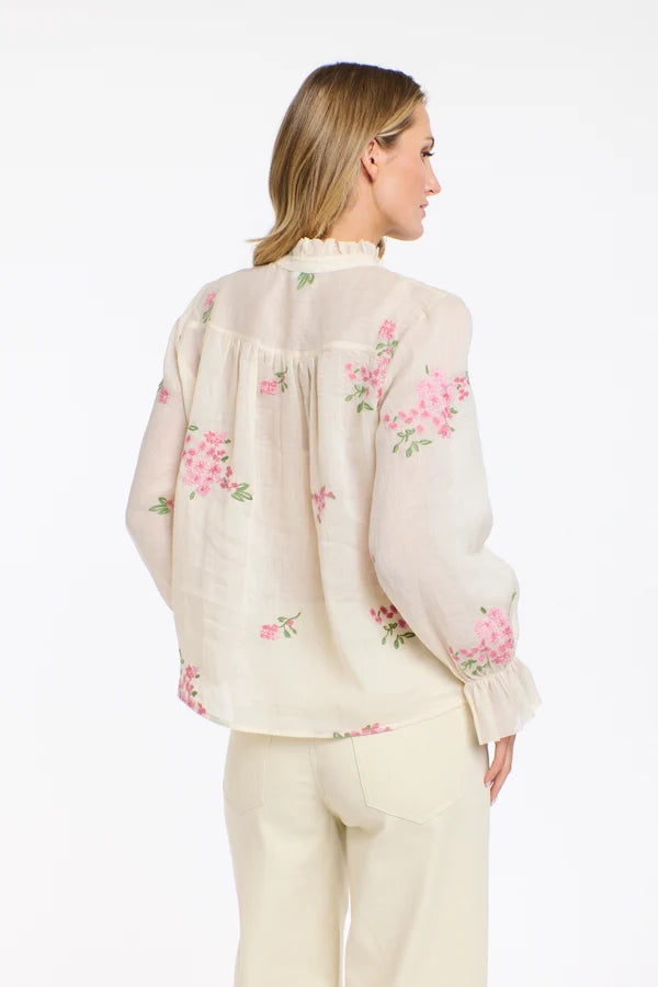 Tess Floral Top Ecru Pink