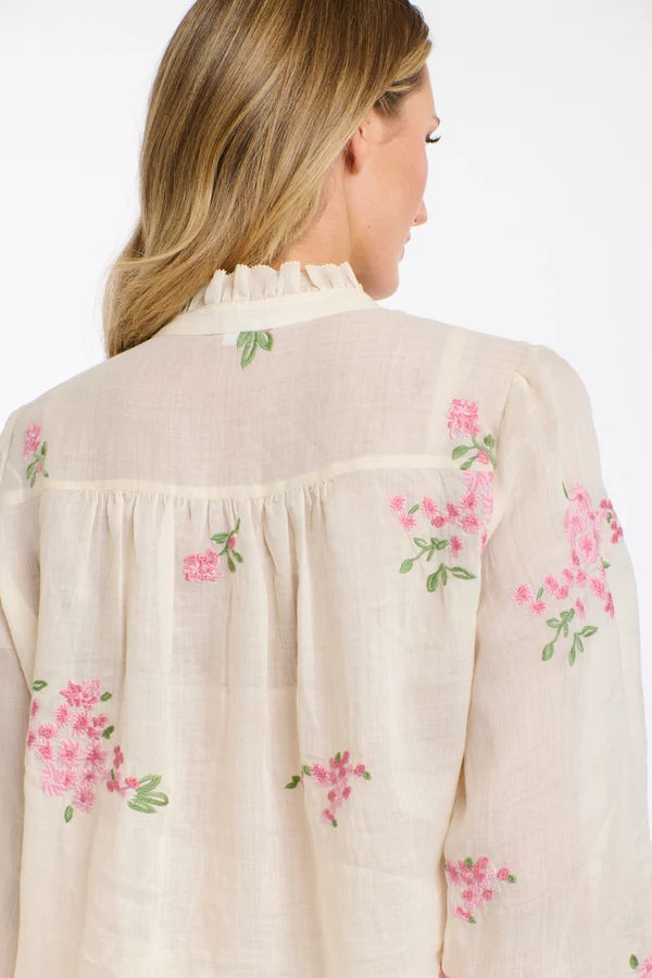 Tess Floral Top Ecru Pink