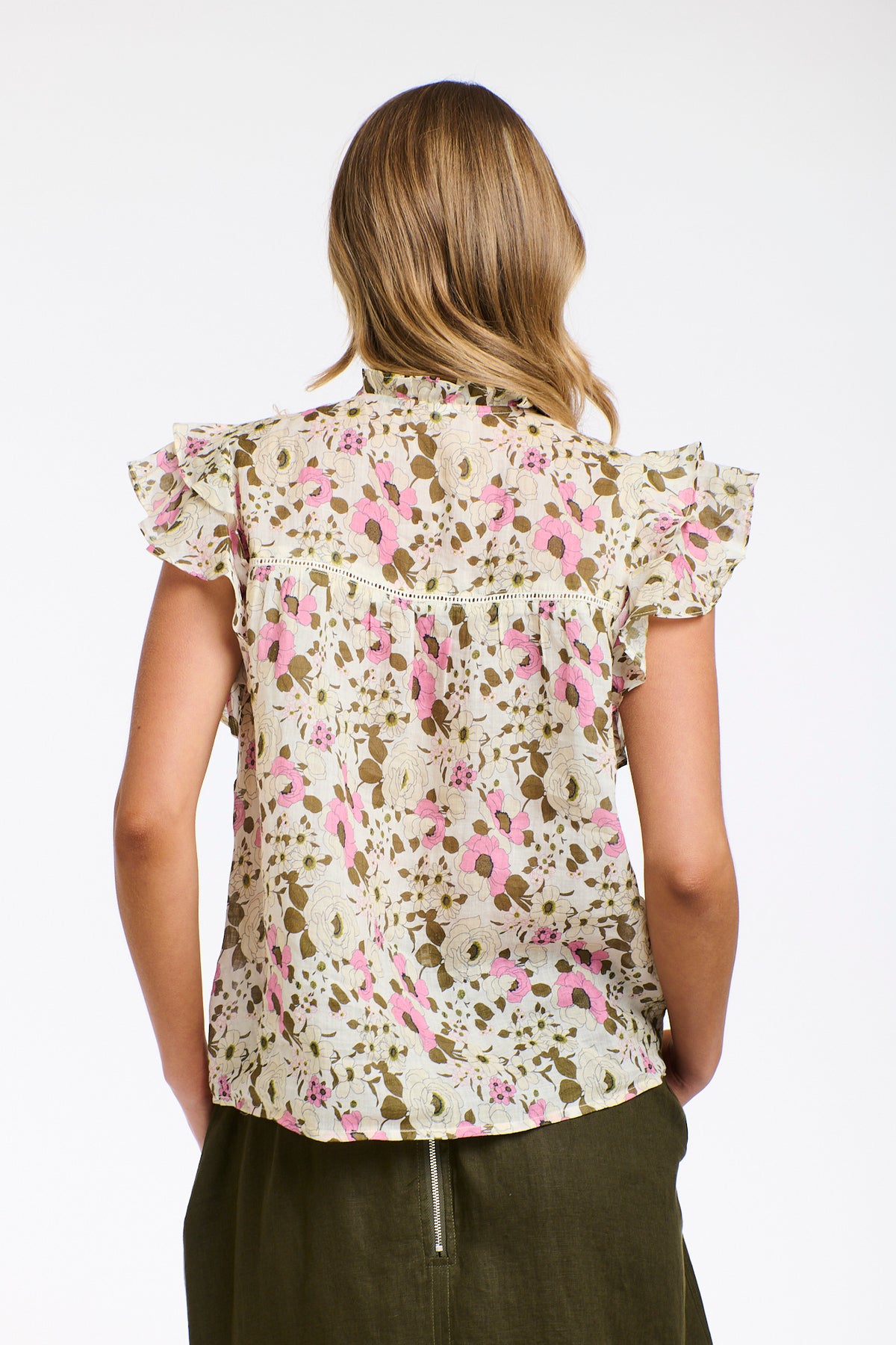 Greta Flutter Top Ecru Floral