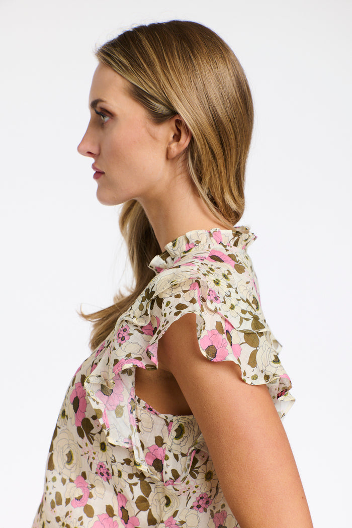 Greta Flutter Top Ecru Floral