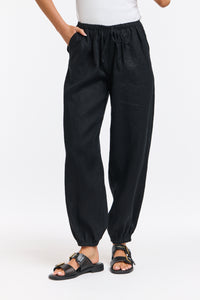 Leni Cuff Linen Pants Black