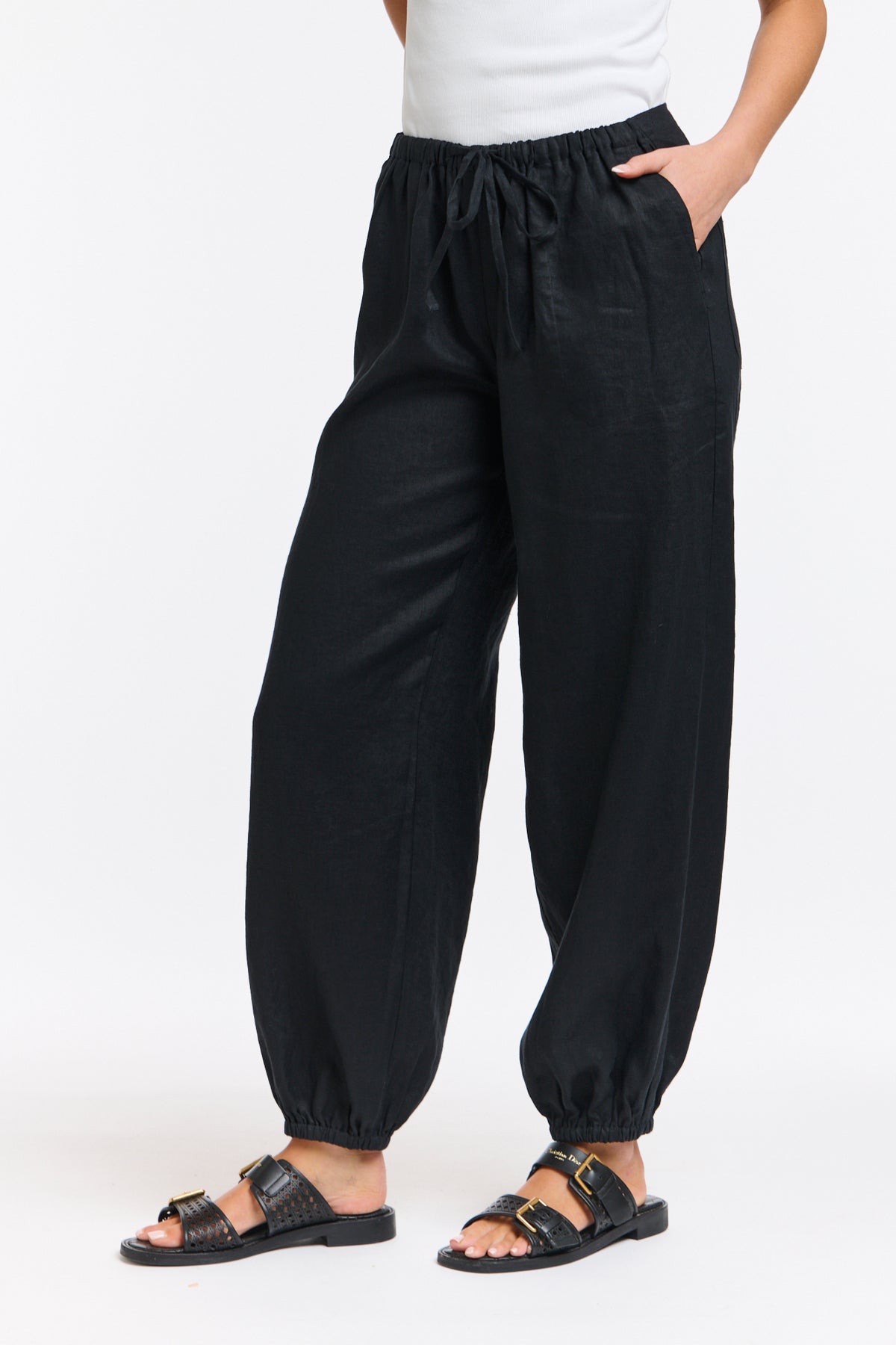 Leni Cuff Linen Pants Black