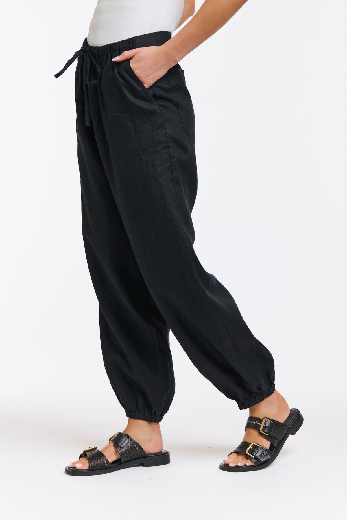 Leni Cuff Linen Pants Black