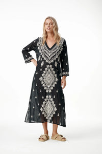 Long Goa Dress Black Cream