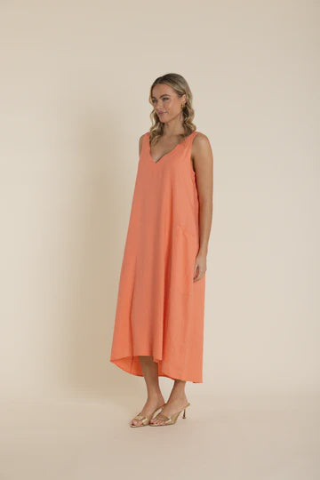 Strappy V Neck Dress Tangelo