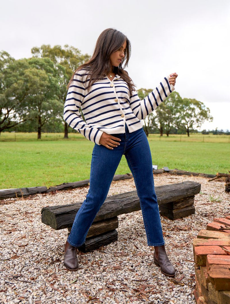 Gabrielle Striped Knit Jacket Ivory
