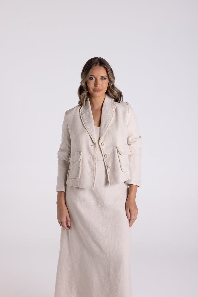 Fringed Cropped Jacket Natural
