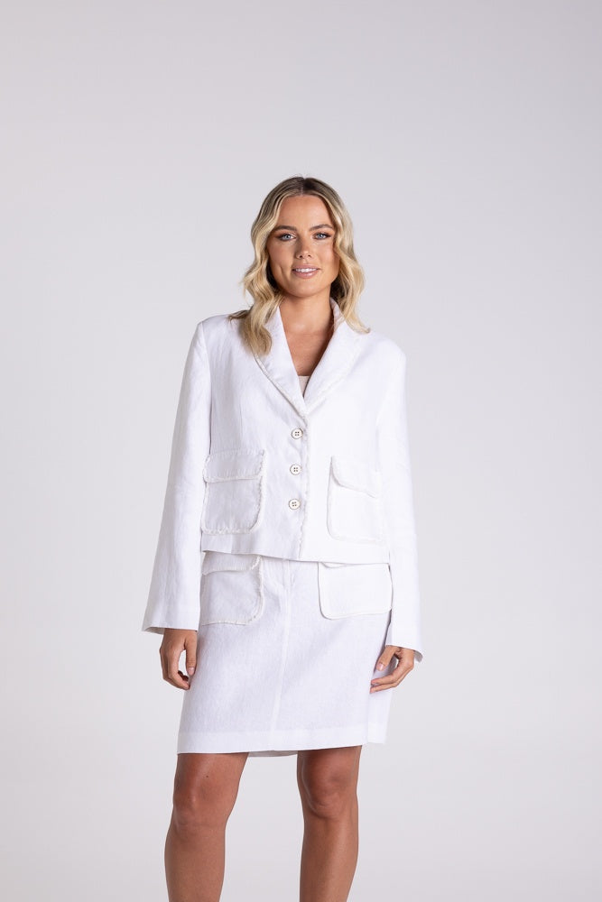 Fringed Cropped Jacket White