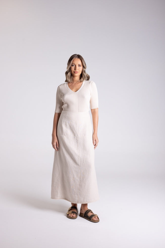 Linen Tweed Midi Skirt Natural