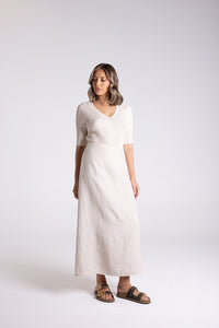 Linen Tweed Midi Skirt Natural