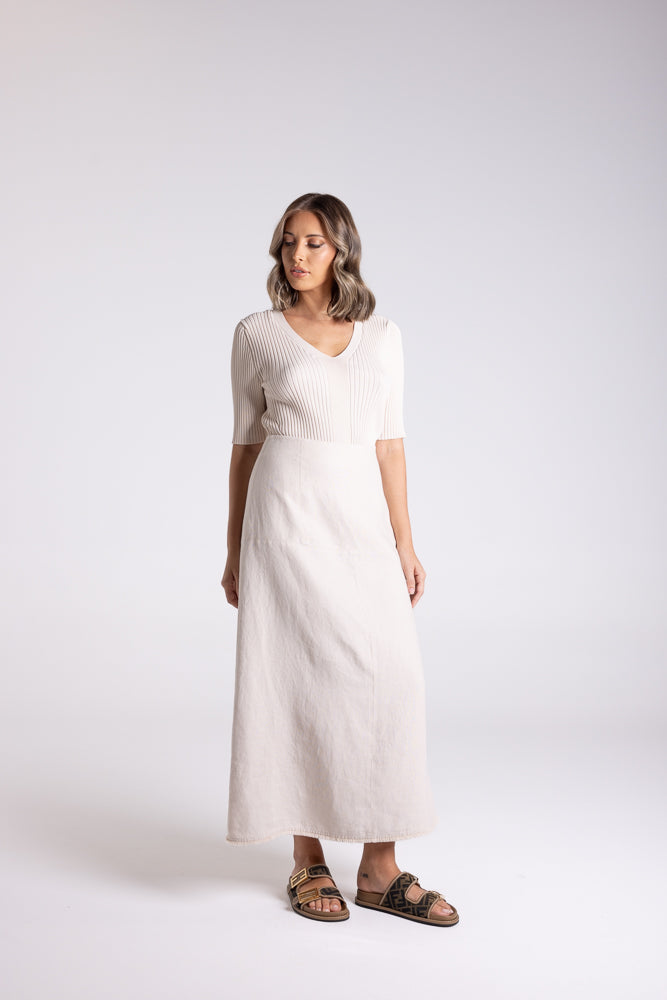 Linen Tweed Midi Skirt Natural