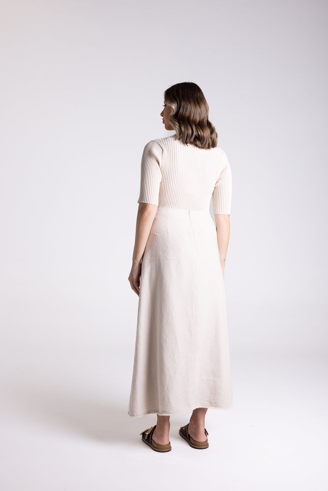 Linen Tweed Midi Skirt Natural