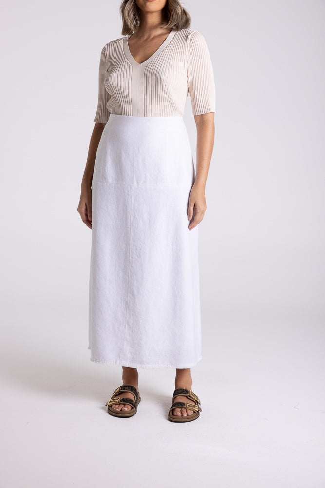 Linen Tweed Midi Skirt White