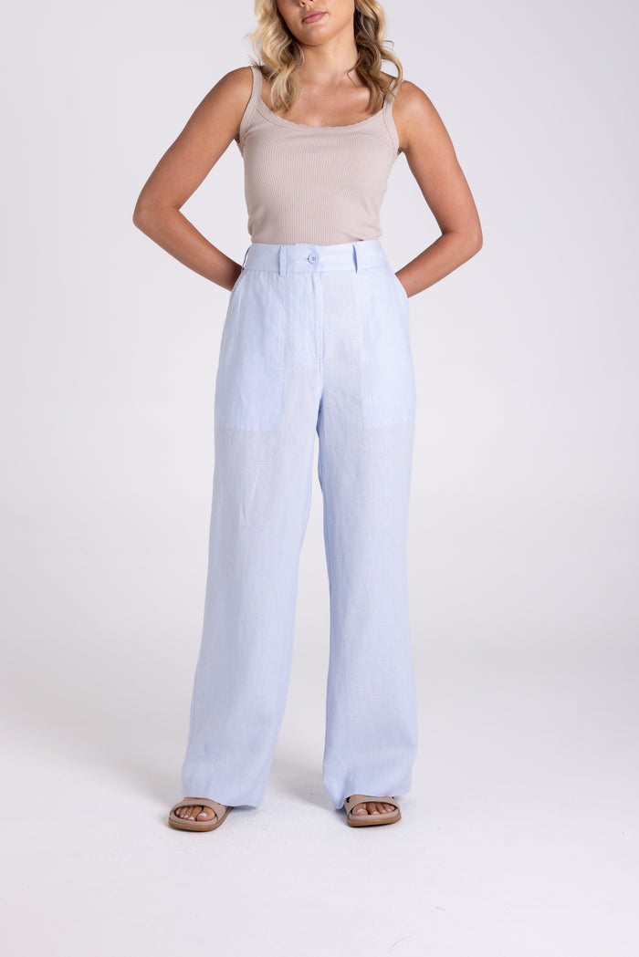 Wide Leg Linen Pant Blue