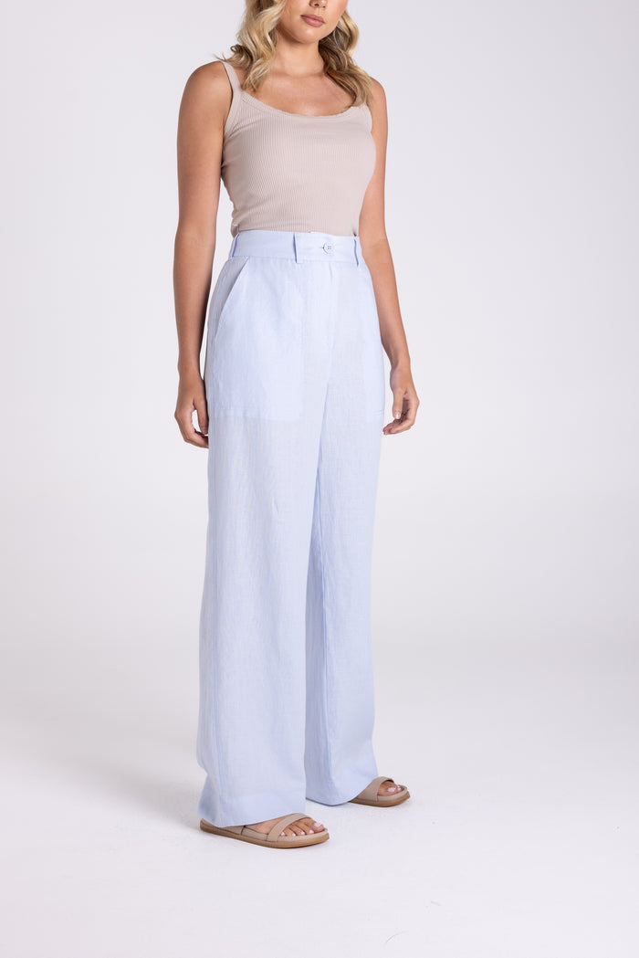 Wide Leg Linen Pant Blue