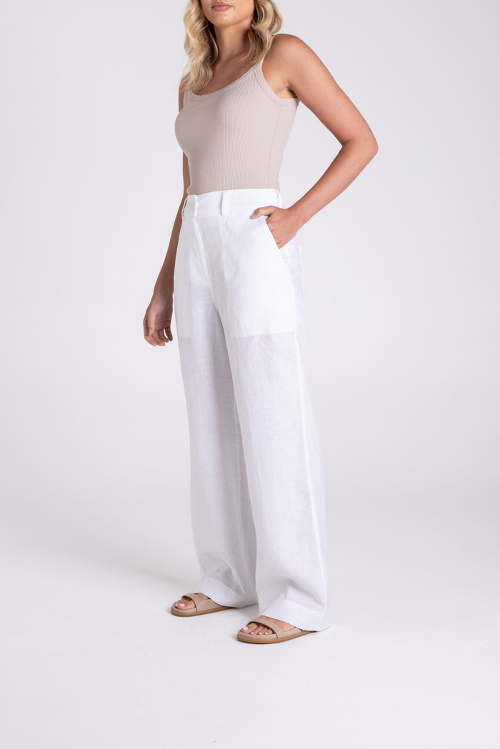 Wide Leg Linen Pant White