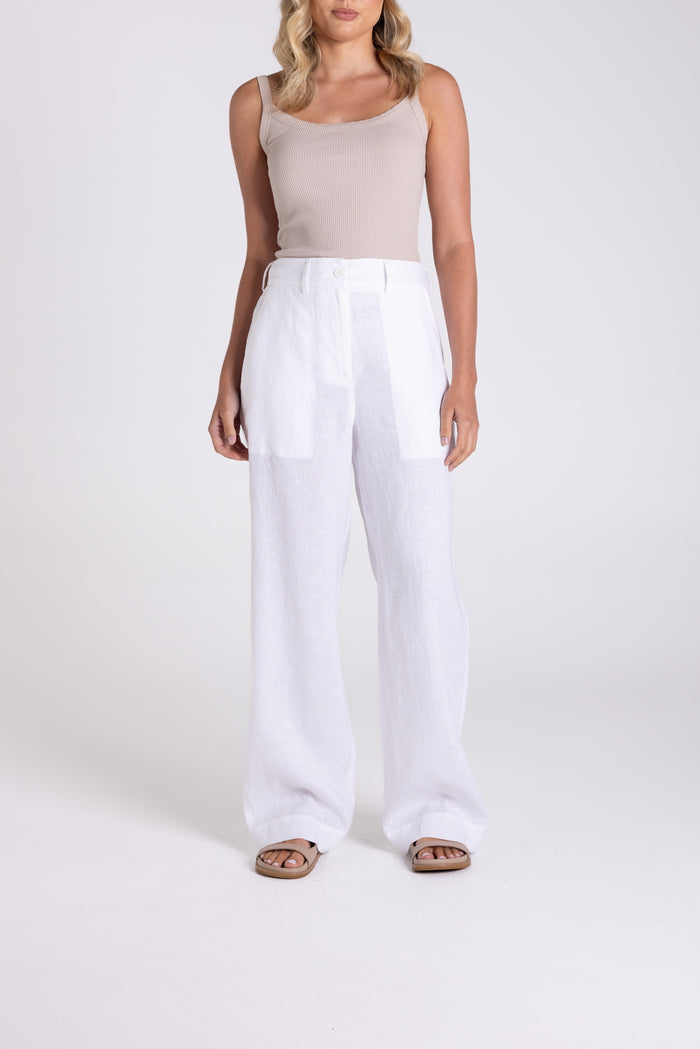 Wide Leg Linen Pant White